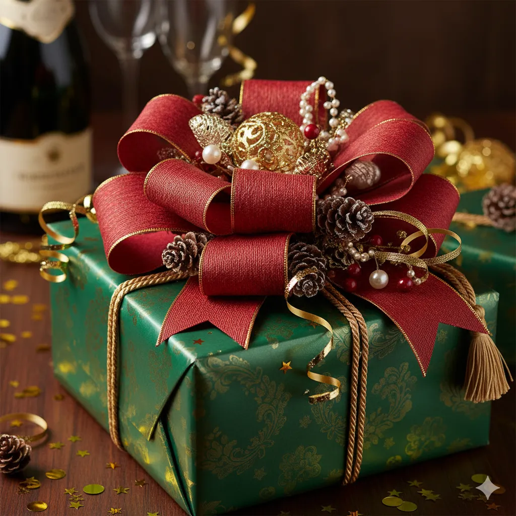 Luxury birthday gift with festive wrapping and decorative bow