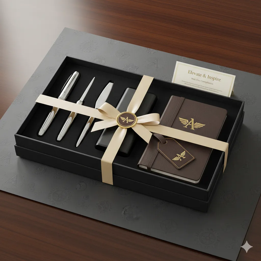 Executive gift set with professional wrapping and branded elements
