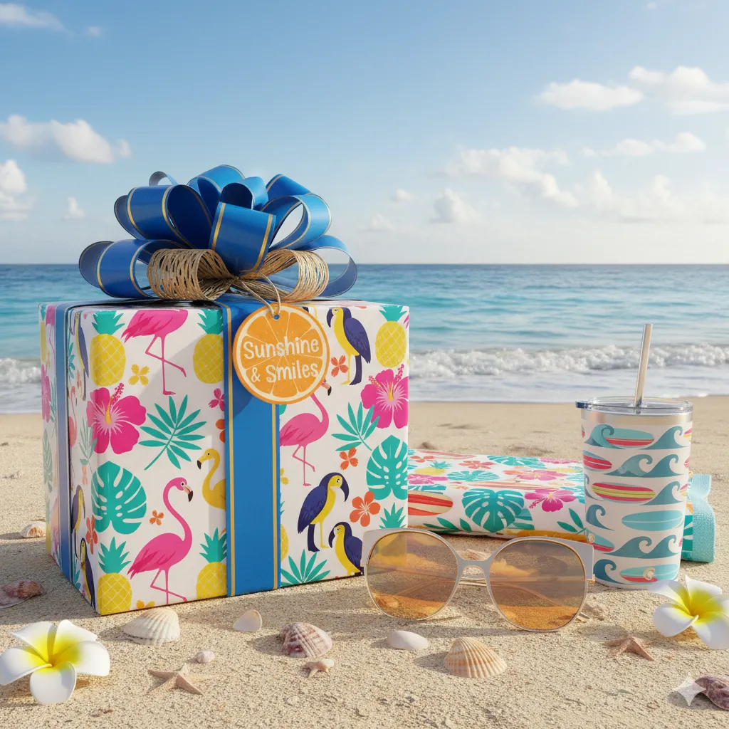 Summer-themed gift with bright colors and tropical motifs